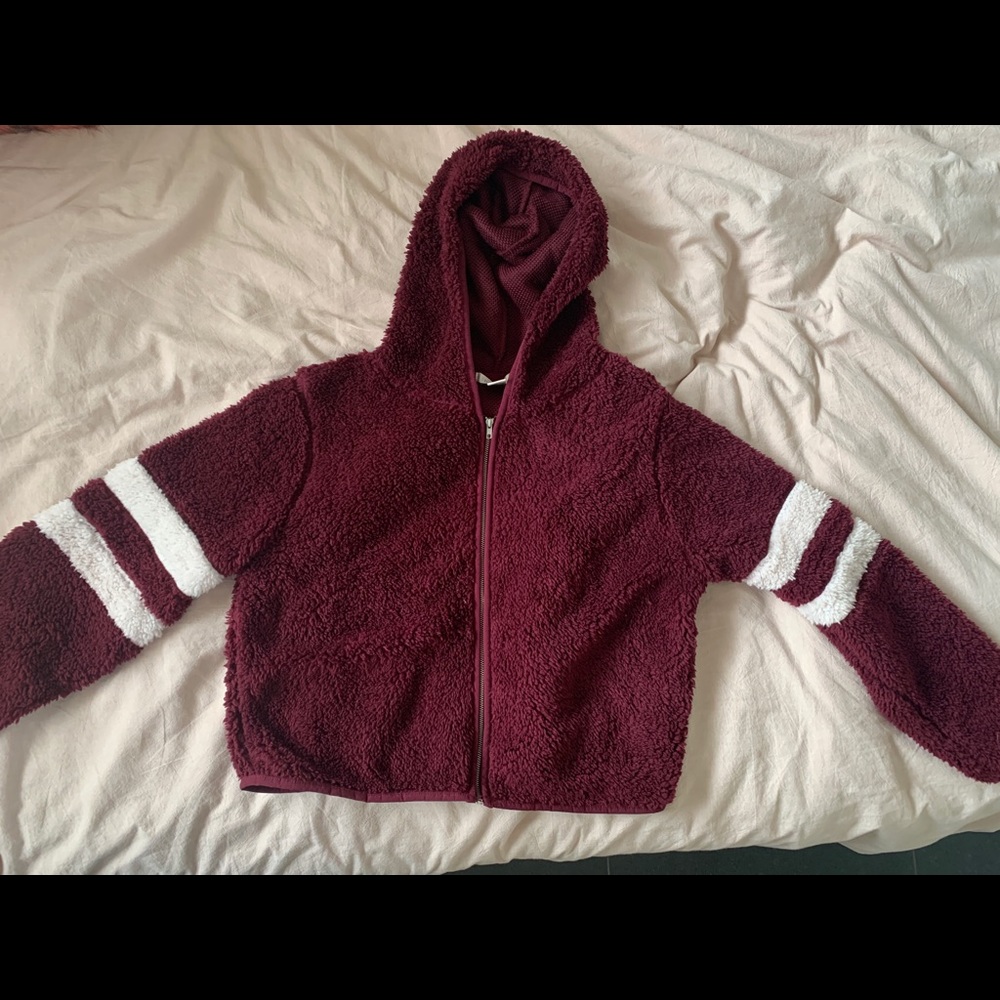 Cropped Maroon Sherpa Jacket